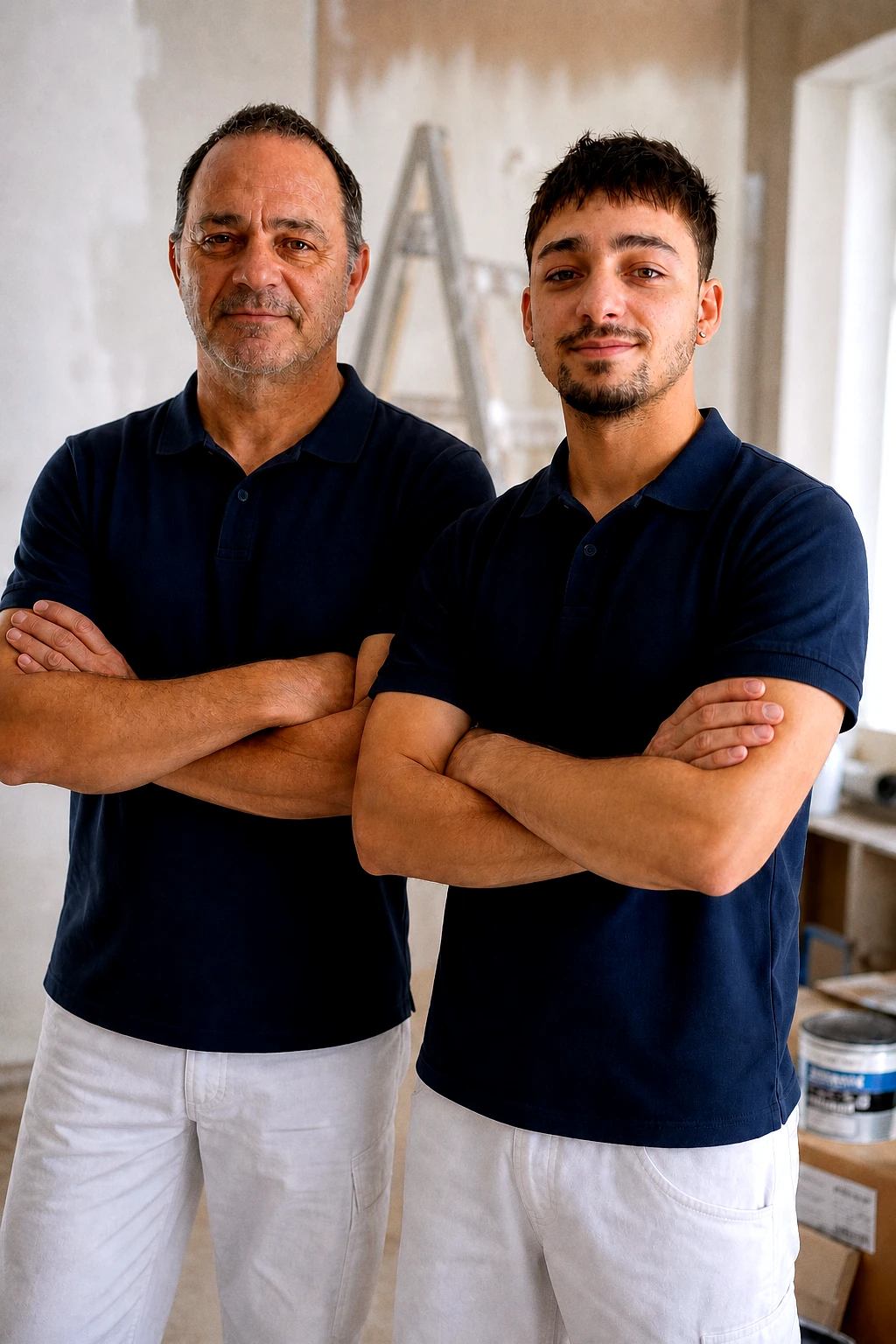 Eduardo y su hijo, de Pinturas Ángeles, durante un trabajo de pintura en Zaragoza
